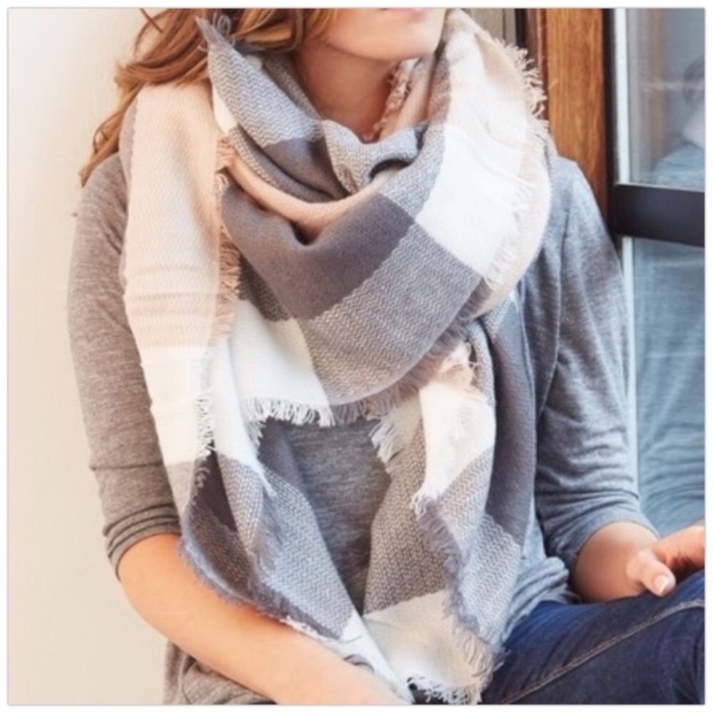 Grey, Pink Over-sized Blanket Scarf